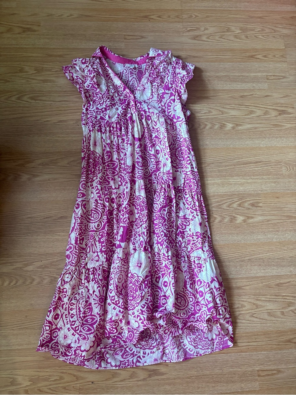 Umgee Pink Floral Tiered Maxi Dress